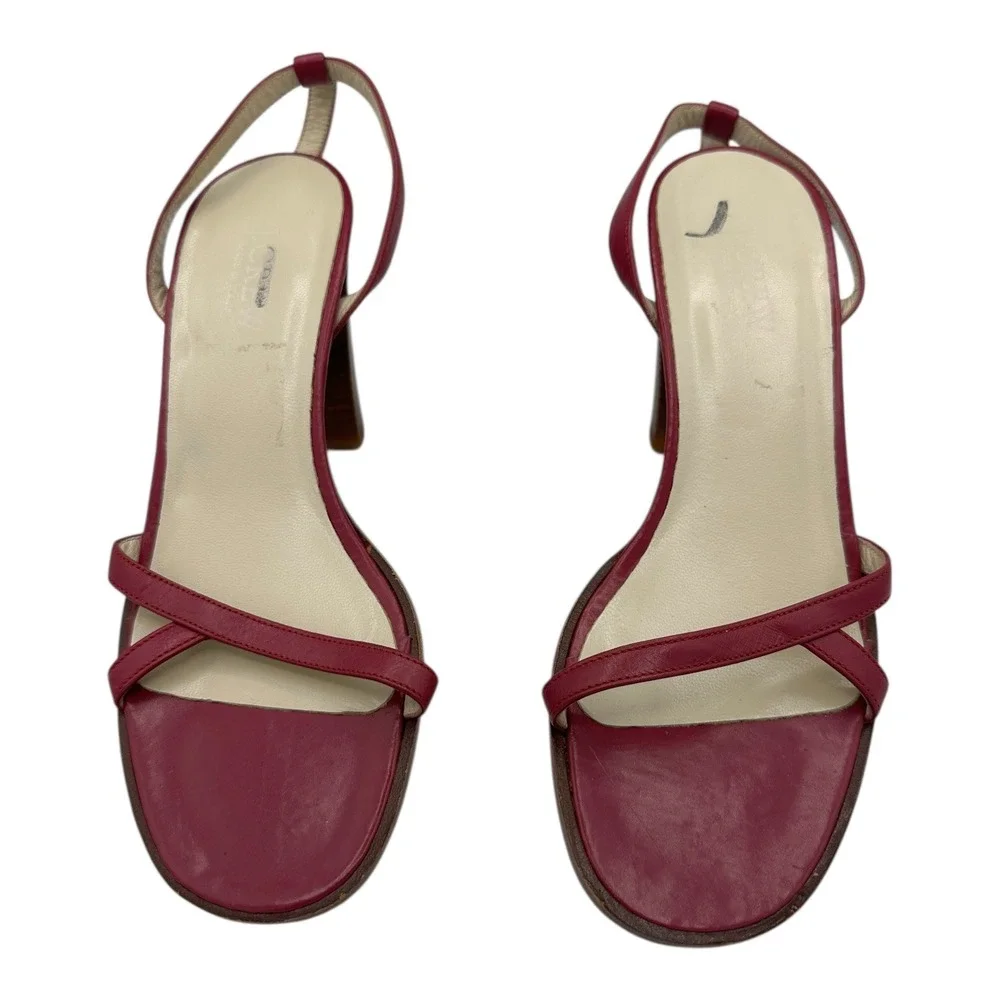 J‎ CrewChic Women's Magenta Leather Slingback Block Heel Sandals Size 7 Italy